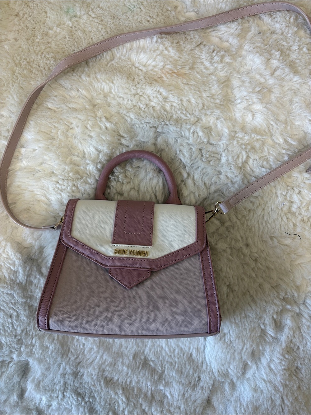 Steve Madden Two-Tone Mini Satchel in Dusty Pink & Cream